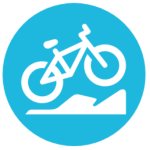 Blue vector image graphic of bike going over a jacquard line to look like a mountain