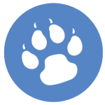 Blue vector graphic with animal paw print in white