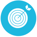 Blue vector graphic with a bullseye archery and arrow graphic in white