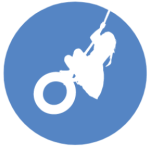 Blue vector graphic of young girl on a rope swing with tyre being stood on