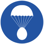 Blue vector graphic of white graphic of egg on a parachute