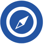 Dark blue vector logo graphic wth white navigation symbol