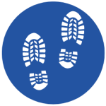Blue vector logo with white graphic of shoe prints