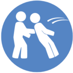 Blue vector logo with white graphic of a person falling backwards into another persons arms