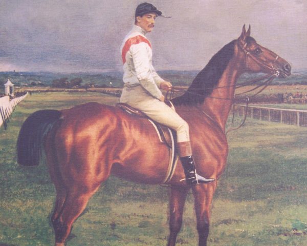 Drawing / painting of Lord Manners in the New Forest wearing riding clothes on horse Seaman